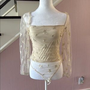 Le Lis Gold Star Mesh Bodysuit